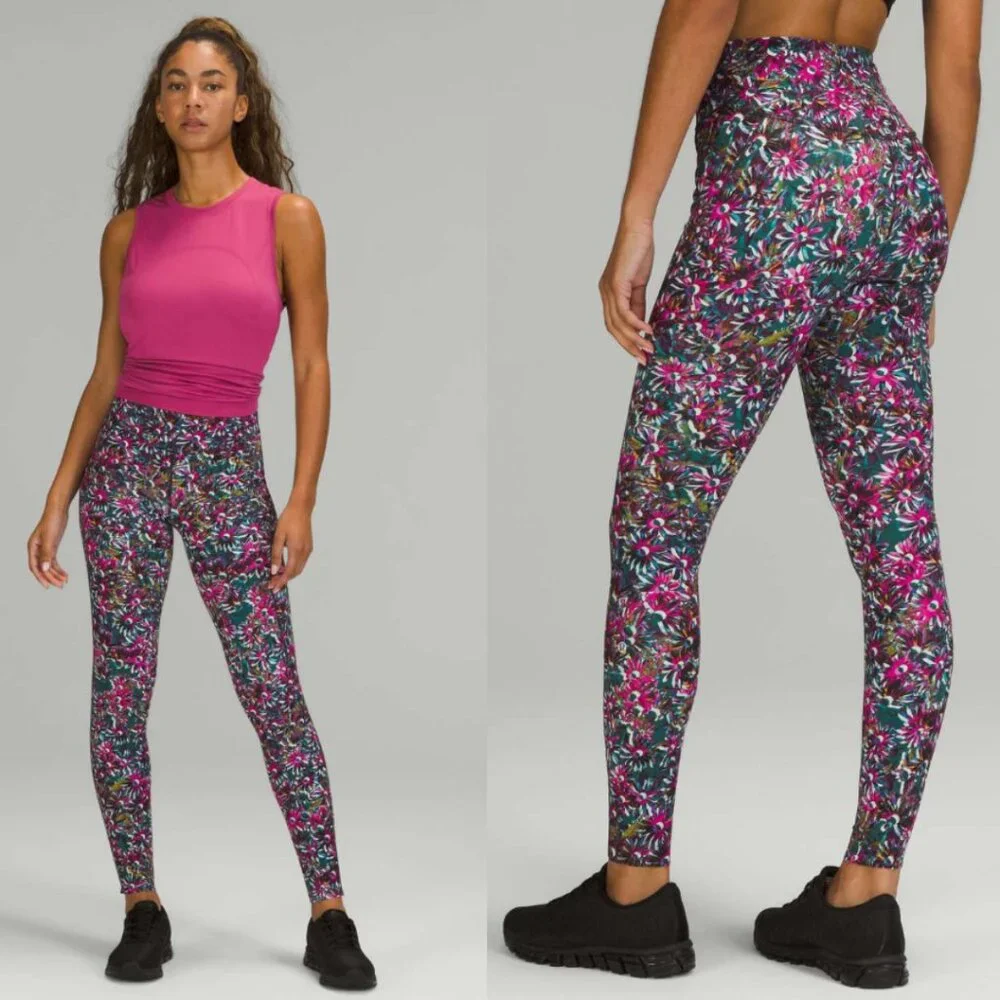 LULULEMON Base Pace High-Rise Brushed Running Tight 28" Womens 4 Floral - Picture 1 of 6